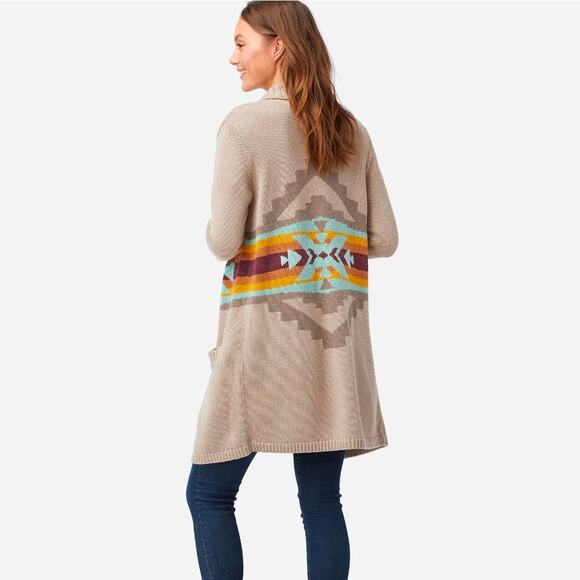 Pendleton Sierra Springs Aztec Southwestern Cotton Wool Long Open Cardigan - Picture 1 of 13